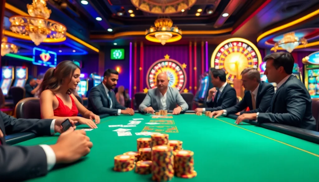 Experience the thrill of gambling at https://1j88com/ with a vibrant casino scene featuring poker and roulette.