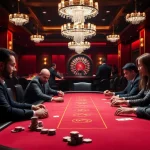 KJC professionals engaging in an intense poker game at a luxurious casino table.