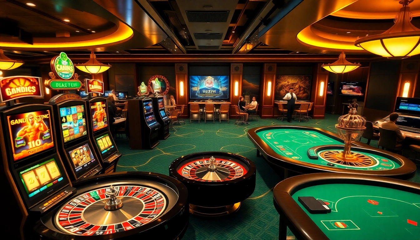 Engaging gamblers at nhà cái sv66 with a vibrant online casino experience featuring slot machines and poker tables.