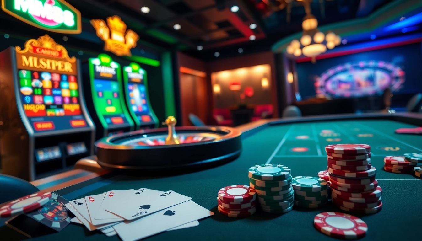 Engage with MM88's thrilling online casino experience featuring vibrant slot machines and poker tables.